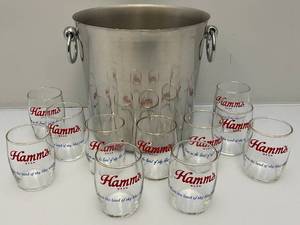 lot 52 image: Misc. Vintage HAMMS Beer Lowball Glasses With Gold Rim