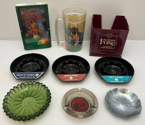 lot 96 image: Vintage Collectible Ashtrays Including  Camel Cigarettes JOE COOL Pool Table Ashtray, Thermo Mug & More