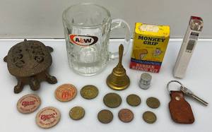 lot 115 image: Misc. Vintage Collectible Items Including Monkey Grip, A&W And More