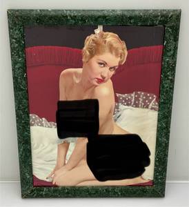 lot 131 image: 1970s Pin-up Girl Framed Behind Glass Print 16 12 x 20 12