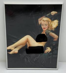 lot 132 image: 1970s Pin-up Girl Framed Behind Glass Print 15 12 x 19 14