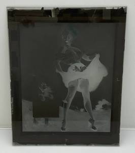 lot 136 image: 1950s Glass Negative With Pin-Up Girl 16 x 20