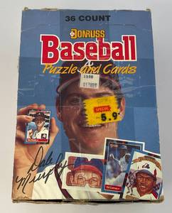 lot 168 image: 1988 MLB Donruss Baseball Puzzle & Cards Full Box Wax Packs (Box Beat Up )