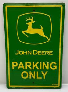 lot 238 image: Vintage Tin John Deere Parking Only Sign 12 x 18