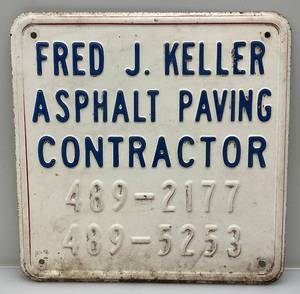 lot 240 image: Vintage Heavy Metal Contractor Sign 18 x 18