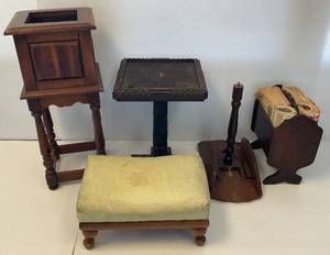 lot 247 image: Misc. Vintage Wooden Decorative Tables & More (Two Missing Pieces)
