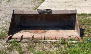 lot 202 image: Bradco Quick Attach Skid Steer Bucket with Teeth, 64-inch Width, U.S.A. Made (off-site auction)