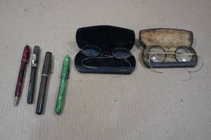lot 131 image: Vintage Reading Glasses with Pens