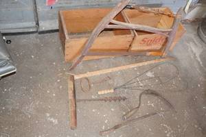 lot 140 image: Vintage Farm Tools and Wood Crates