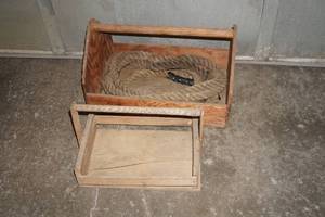 lot 144 image: 2 Vintage Wooden Tool Caddys with Rope
