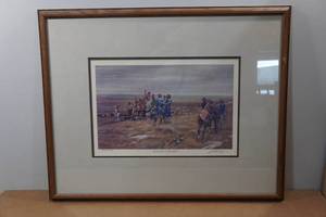 lot 182 image: Framed JK Ralston Print - The Surrender of Chief Joseph