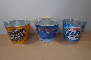 lot 195 image: 3 Galvanized Beer Buckets