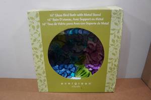 lot 230 image: 16 Glass Bird Bath with Metal Stand