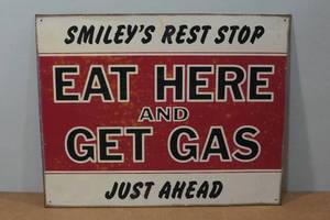 lot 273 image: Novelty Metal Sign - Smileys Rest Stop