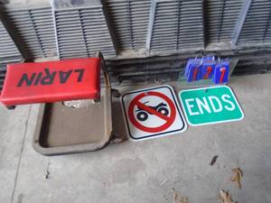 lot 127 image: Stool & Signs. As shown.