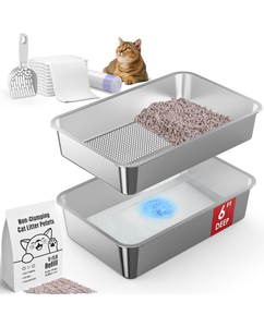lot 236 image: Brand New SuzziPaws Stainless Steel Litter Box with Odor Control System, XL Open Top Sifting Litter Box for Big Cats, Includes Pee Pads & Liners, Easy-Clean Metal Litter pan for Pine Pellets Retail $89.99
