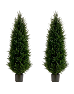 lot 240 image: Brand New Artificial Topiary Tree Set of 2 Artificial Cedar Trees 4FT UV Resistant Pine Potted Artificial Plants Outdoor Realistic Fake Plants Retail $156.99