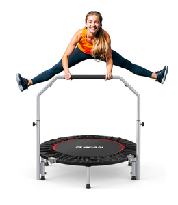 lot 256 image: Brand New BCAN 40 Foldable Mini Trampoline Max Load 330lbs, Fitness Rebounder with Adjustable Foam Handle, Exercise Trampoline for Adults IndoorGarden Workout Retail $129.99