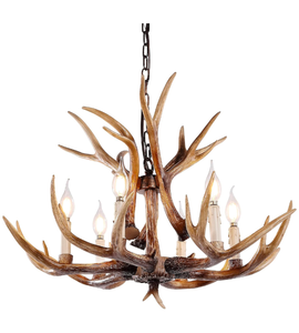 lot 257 image: Brand New Antler Chandelier Large Rustic Hanging Vintage Farmhouse Pendant Chandelier 6 Lights for Shack Room Kitchen Cabin Tack Room Hunting Hut Entry Retail $199.99