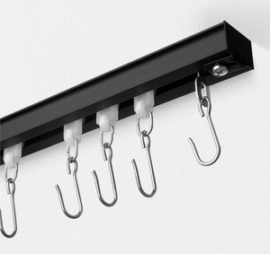 lot 259 image: Brand New Curtain Track, Ceiling Curtain Track with Roller Hooks, Ceiling Mount Rail Set for Room Divider, 6ft - 9ft Black Retail $59.99