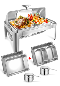 lot 268 image: Brand New 13QT Roll Top Chafing Dishes for Buffet Catering Food Warmer for Parties Retail $139.99