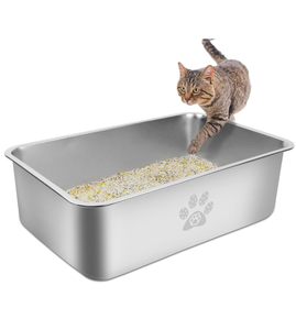 lot 271 image: Brand New Stainless Steel Cat Litter Box High Side Cats Toilet Metal Kitten Litter Pan, Pet Cleaning Tool for Big and Small Cats, Rabbits, Splash-Proof and Non-Stick Cat Poop Box odorless 23.6x15.7x7.9 Retail $46.99