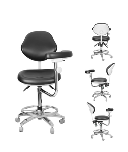 lot 276 image: Brand New Multi Function Adjustable Dental Assistant Stool with Armrest Rack Rolling Cover PU Leather Foot Controlled Retail $471