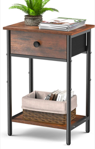 lot 245 image: Brand New Furologee End Table with Storage Shelf and Fabric Drawer 2 Tiers Brown
