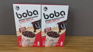 lot 246 image: Brand New J WAY Instant Boba Bubble Pearl Milk Tea Kit with Authentic Brown Sugar Tapioca Boba, Ready in Under One Minute, Paper Straws Included 6 Packets Best By Date 882025