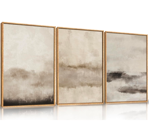 lot 207 image: Brand New HPINUB Large Abstract Framed Canvas Wall Art Set,Minimalist Beige Gray Pastel Watercolor Wall Decor,Modern Illustration Neutral Art Painting for Living Room,Bedroom,Dining Room,Office -16x24x3 Retail $129.99