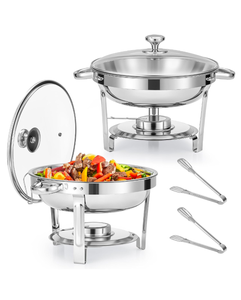 lot 214 image: Brand New WILPREP Chafing Dish Buffet Set, 5 qt Round Chafers for Catering with Glass Lid & Lid Holder Water Food Pan Fuel Holder, Stainless Steel Food Warmers for Parties Buffets Banquets Dinners Retail $55.99