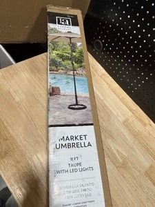 9 Foot Taupe Market Umbrella with LED Lights