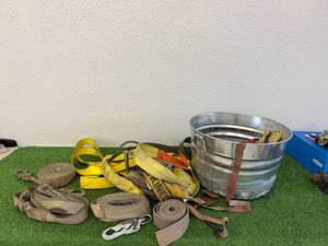 lot 43 image: Galvanized Pale of Straps & Pulls