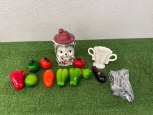 lot 130 image: Home Decor - Glass Vegetables, Silverware, Cookie Jar