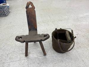 lot 208 image: Antique Milking Stool & Wood Pale