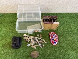 lot 233 image: Souvenir Spoons, Binoculars, Patches, Belt Buckle & Storage Box