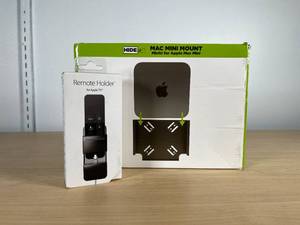 lot 54 image: Lot  Apple Mac Mini Mount  Apple TV Remote Holder Bundle  MSRP $55 Total