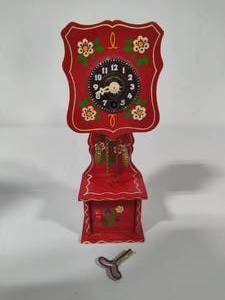 lot 17 image: J Hauser Hand Painted Wooden Miniature Grandfather Clock