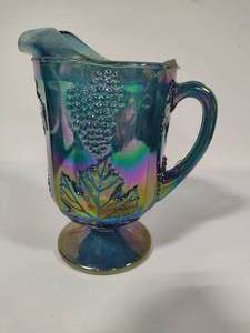 lot 24 image: Indiana Carnival Glass Grape Leaf Pitcher
