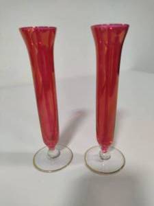 lot 20 image: Ruby Red Rose Bud Art Glass Vases