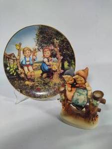 lot 37 image: Hummel Apple Tree Boy and Girl Collectible Plate & Figurine