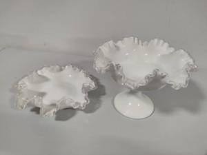 lot 46 image: Fenton Silvercrest White Milk Glass Ruffled Candy Dishes