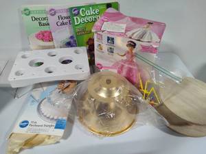 lot 74 image: Assorted Cake Decorating Supplies, Molds, Books, Etc.