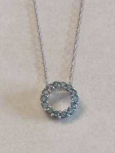 10K Gold & Aquamarine Round Pendant & Chain