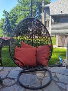lot 150 image: Outdoor Egg Chair wPillows  Note Location to Pick Up