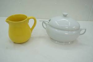 lot 64 image: Food Network Porcelain Soup Tureen & Home Essentials Ceramic Yellow Milk Pitcher