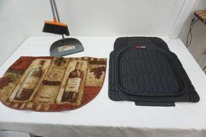 lot 102 image: Motor Trend Rubber Car Mat, Rug, & Standing Dust Pan & Broom