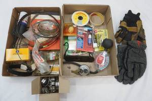 lot 149 image: Work Gloves, Vintage Fish Scale, Various Hardware Supplies, Brinks Paddle Lock