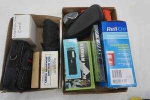 lot 160 image: Camera, Book Light, Illuminated Microscope, Sharps Container, Glasses Case Stereo Headphone Junction Box and More