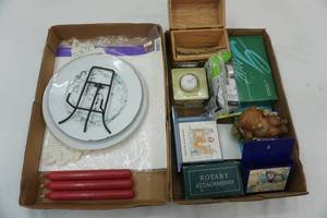 lot 170 image: 25th Anniversary Plate, Recipe Card Holder, Ceramic Bear, Candle Holder, Paper Doilies and other decor and office supplies
